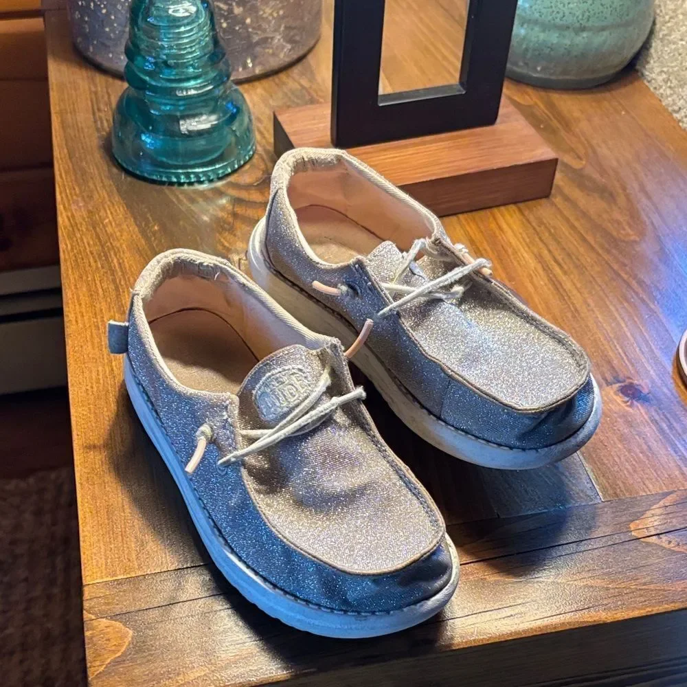 Hey Dude Sparkly Silver Kids Shoes